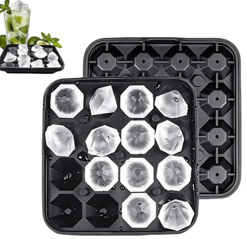LUMOOM Bac à glaçons diamant en silicone avec couvercle, 16 compartiments, moule à glaçons, grand bac à glaçons, parfait pour whisky, cocktails, jus, chocolat, bonbons
