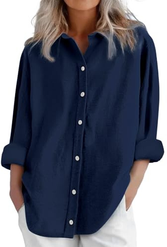 Camicia Di Lino Donna Estiva Elegante Manica Lunga Cotone Maniche Corte Curvy Oversize Maglietta Maglie Eleganti Taglie Forti Bluse E Camicie Leggero Basic Scollo A V T-Shirt Puro Tshirt Camicetta