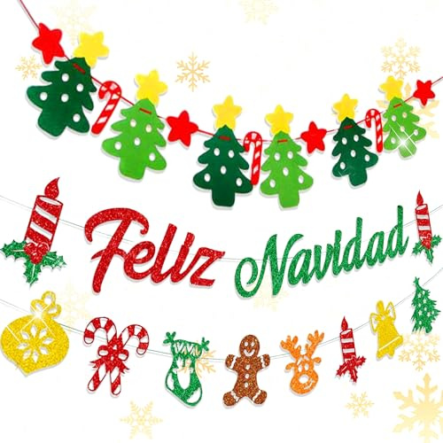 Tres banderolas Feliz Navidad guirnaldas navideñas Fondo Decorativo estandarte con árbol navideño Accesorios para Fiestas de Navidad