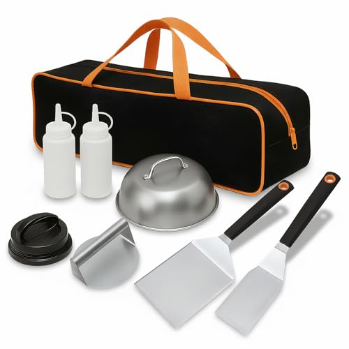 8 Pcs Griddle Accessories Kit, BBQ Flat Top Grill Accessories Set Outdoor Camping Heavy Duty Stainless Steel Spatulas Barbecue Tools Set, for BBQ Teppanyaki Plancha