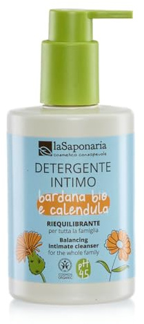La Saponaria | Gel Higiene Íntimo Ecológico, Bardana Bio y Caléndula, pH 4.5, Ideal para Toda la Familia, Dermatológicamente Testado, Apto Durante el Embarazo, Higiene Íntima Diaria, 250 ml