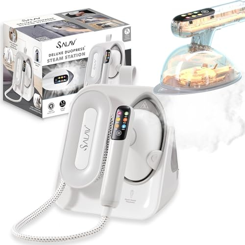 SALAV DuoPress Smart Deluxe Steam Station – 2-in-1 Handheld Garment Steamer & Iron with 6ft Steam Hose, 7 Steam Levels, Digital Display, 1.1L Tank, Steam Burst, Auto-Off Safety, For Home & Upholstery