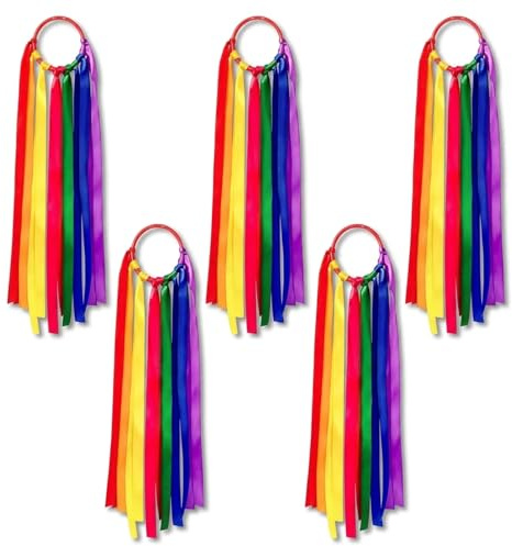 ZKFSIE 5 Pack Dance Ribbons, Rainbow Ribbon Streamers with Wooden Ring, Dancing Ribbons for Outdoor Play & Sensory Play