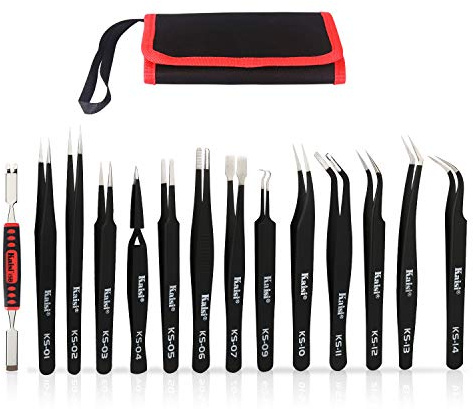 Kaisi 13 PCS Precision Tweezers Set Anti-Static ESD Tweezers Kit with 13 Precision Non-Magnetic Stainless Steel Tweezers With tweezers storage bag