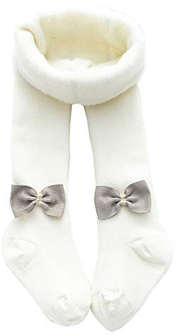 YAMEE Baby småbarn flickor tights fleecefodrade för vinter varm kabelstickade strumpbyxor bomull leggings strumpor plusstorlek, Vitt, 2-4 Years