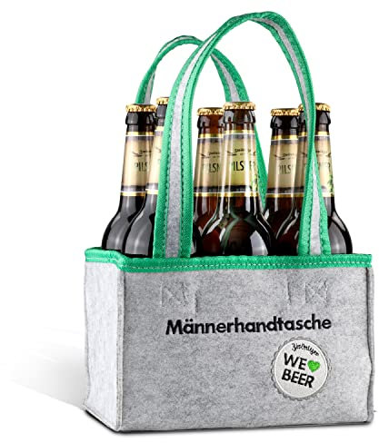 Brauerei Zwönitz Männerhandtasche aus Filz mit Zwönitzer Pils/Flaschentasche inklusive Bier als Männergeschenk zum Vatertag/Flaschenträger 6 Flaschen Pilsner Bier/Stylischer Bottlebag
