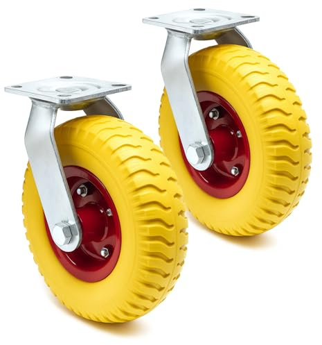 Wiltec Set 2 ruote girevoli da trasporto, antiforatura, 220x58 mm, 100 kg/ruota, con piastra di montaggio