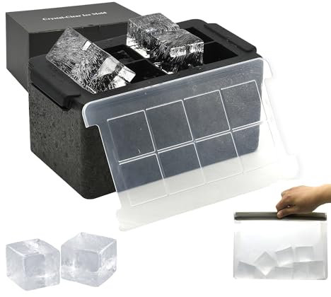 Stampi per cubetti di ghiaccio cristallini - Set gigante per macchina crea cubetti di ghiaccio da 5,8 cm, 8 grandi cubetti di ghiaccio trasparenti per whisky e cocktail con custodia