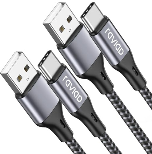RAVIAD USB C-kabel [2-pack 3M], USB C-snabbladdningskabel Nylon Typ C-laddningskabel för Samsung Galaxy S22 S21 S20 S10 S9 S8 A51 A50 A41 A21s A20, Note10 9, Huawei, Xperia, OnePlus-grå | USB C 3A laddningskabel kompatibel med iPhone 17 16 16e 15 Pro Max Air, Galaxy S26 S25 S24 S23, Macbook, Pad