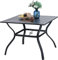 PHI VILLA Gartentisch 94 cm Esstisch für den Außenbereich, Metall-Stahllatten-Terrasse mit 4 cm Schirmloch, klassisches Schwarz