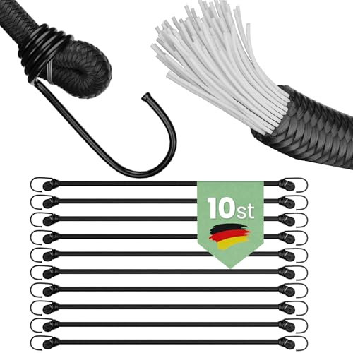 Jagano® Spanngummis mit Haken 10er Set – 30 cm Gummispanner/Expander Seil – Gepäckspanner für Fahrrad, Plane, Anhänger, Umzug, Camping & Outdoor – Schwarz, stabil & wetterfest