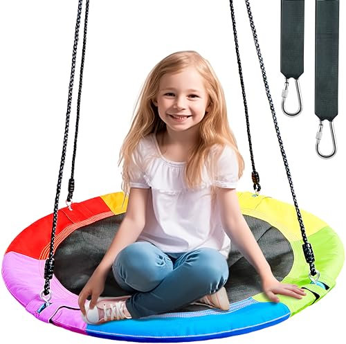 TURFEE Kid Nest Swing Seat 40 Saucer Tree Swing Set for Children Indoor Outdoor,700Lb Weight Capacity, 900D Oxford Waterproof,Hanging Straps Swings for Kids& Adults Playground,Backyard(Rainbow)