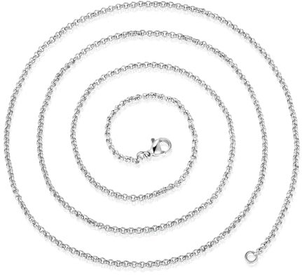 Kritz Damen Rolo Kette Silber Feine 2MM - Rolokette Halskette aus Silberplattiert Edelstahl Länge 40 bis 55 Cm - Schmuck Erbskette Geschenke für Frauen lux (55)