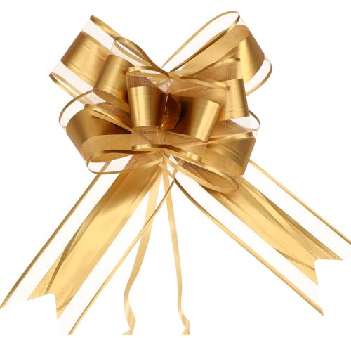 JJUNW 10 Stück Ziehschleife, Große Geschenk Schleife 14cm Bunt Pull Bögen Autoschleifen Geschenkschleifen Dekorative Schleifen für Geschenkverpackung Hochzeit Party Dekorationen Weihnachten (Gold)