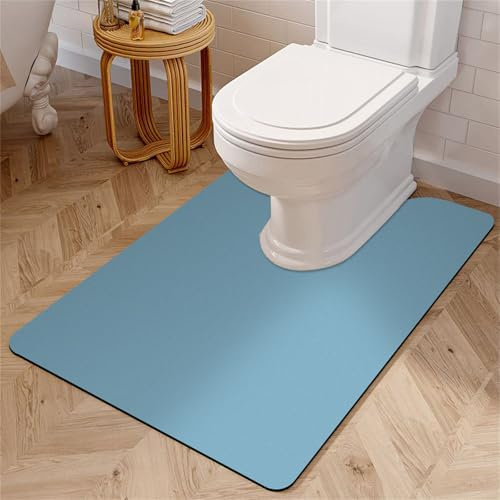 Highdi Toilet Mat U Shape, Solid Color Diatomite Bath Mat U Shape Absorbent Quick Dry Non Slip U Shaped Toilet Floor Mat Toilet Rug WC Toilet Mat Washable for Bedroom (55x60cm,Blue)