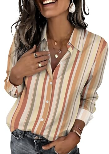 Zeagoo Striped Blouses for Women Dressy Casual V Neck Long Sleve Button Down Shirts Work Tops Business Fashion Clothes
