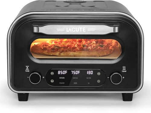 Lagute Electric Pizza Oven - 12-Inch Countertop Indoor Pizza Maker with 6 Presets, 850°F High Heat, Dual Heating Components, Pizza Stone & Peel Included