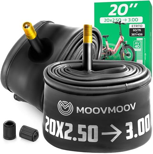 MOOVMOOV Cykelslang 20 Tum - För Däck 20x2.50, 20x2.60, 20x2.80 och 20x3.0 med ETRTO 60-406 till 76-406 - Schrader-ventil - 2-pack - För breda cykeldäck, BMX och mer