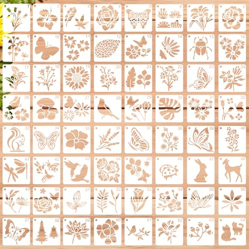 BOHUIZ 64 Stück Schablonen Malen Set, Schablonen Textilgestaltung Malschablonen Wiederverwendbare Blattmalerei Vorlagen für DIY Möbel Holz Scrapbooking