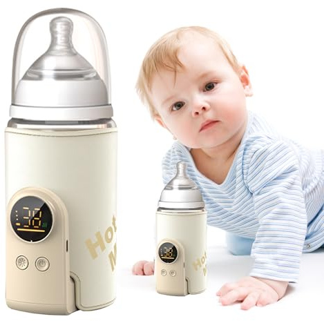 Bottle Warmer, Portable Baby Bottle Warmer Electric Bottle Warmer USB Chargeable 8000mAh Milk Warmer with 6-Speed Adjustable Bottle Heater for Breastmilk or Formula