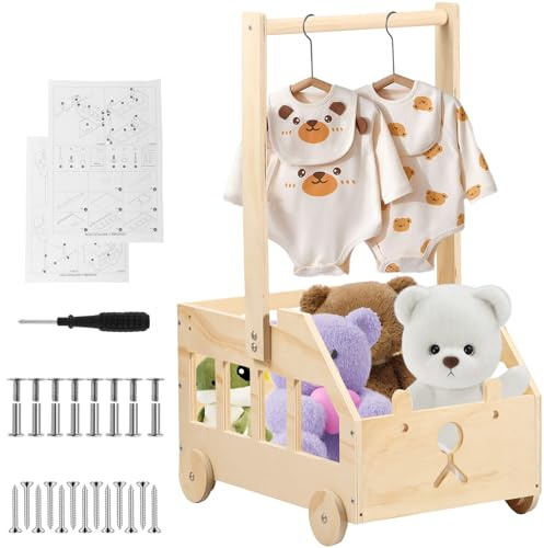Harupink babykorg i trä, present med handtag, babykorg, presentkorg, nyfödd babyshower, 37,5 × 25 × 22 cm, babyshower, tvättkorg för födelsedagar, babyparty, gåva, jul, nya föräldrar (F)