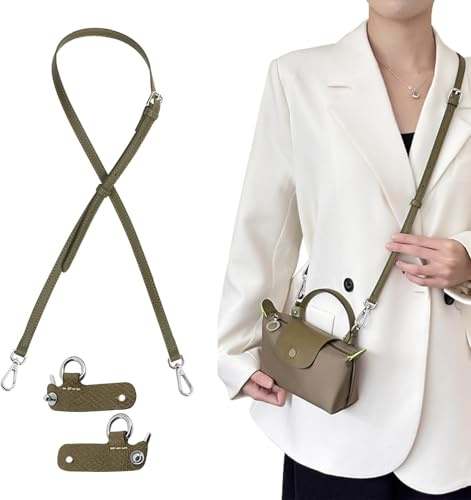 Correa de Cuero para Longchamp Le Pliage Mini Bolso, Correas de Hombro Ajustable Correa de Repuesto para Bolso Bandolera con Gancho Giratorio Metálico