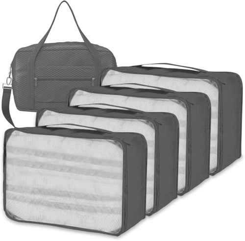 Grandi cubi da imballaggio con borsone, 5 elementi essenziali da viaggio includono 4 cubi di imballaggio della stessa dimensione per valigie e 1 borsa da cabina Ryanair da 20 litri 40 x 20 x 25 (4