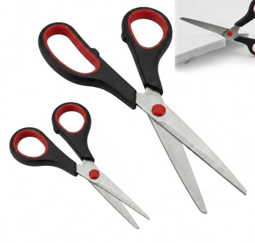 Lot de 2 Paires de Ciseaux Gauchers en Acier Inoxydable(21cm et 17cm) | Poignée Ergonomique, Ciseaux Multifonctions pour Travaux Manuels, Papeterie, Couture, École et Bureau