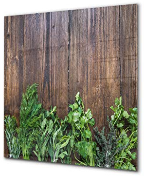 Elegante Hartglasrückwand – Glasrückwand für Küche – Glasaufkantung BS01 Serie Kräuter: Wood Herbs