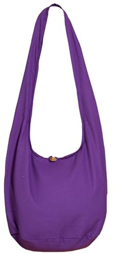 PANASIAM Schulterbeutel Damen & Herren, große & leichte Baumwolltasche, Umhängetasche mit Reißverschluss, Unisex Schultertasche, mittelgroße Tasche, violett