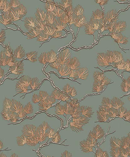 Vlies Tapete Pine Tree Nadelbaum Stick Textiloptik oliv grün kupfer WF121013