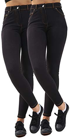 GW CLASSYOUTFIT 2X Women Jeans Ladies Denim Jeggings Pants (2 Pack) Leggings Ankle Length UK 8 10 12 14 16 18 (2X Black, L-XL 16-18)