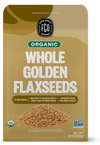 FGO Organic Whole Golden Flax Seeds, 2 Pound / 32oz Bulk Resealable Pouch, For Baking, Cooking & Smoothies, Sproutable, Grown in USA & Canada (Pack of 1)