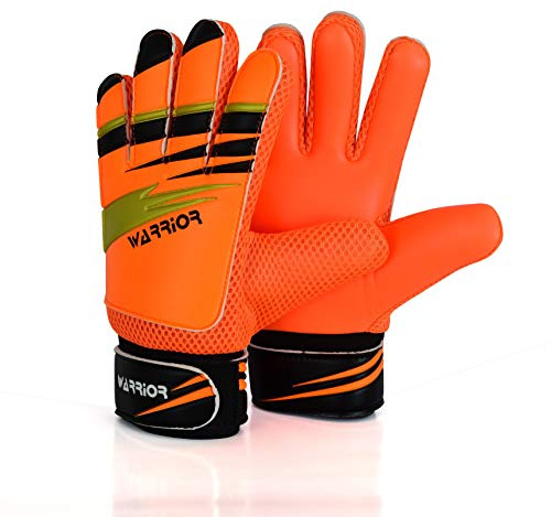 WARRIOR - Junior Football Goalkeeper Gloves For Boys kids children adult Soccer Goalie Gloves Protection Super Grip Palms - Orange (5 - Suitable for 9-12 Years Old)