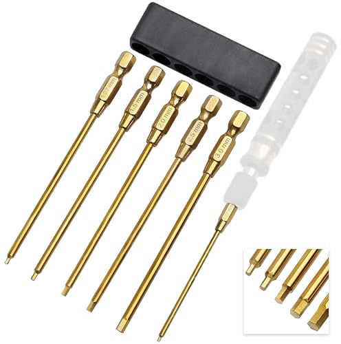 Hobbyfire Titan-Bit-Set, 1/4-Zoll-Antrieb, RC-Sechskantschrauber, 1,27 mm, 1,5 mm, 2,0 mm, 2,5 mm, 3,0 mm, kompatibel mit elektrischen Bohrern, Schlagbohrmaschinen (5er-Pack)