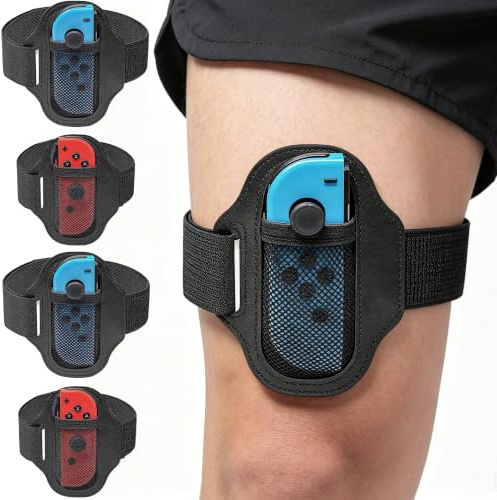 Benrem för Nintendo Switch sport lek fotboll/för switch OLED modell ring passform äventyr bunt ben fixeringsband, justerbar vuxen elastisk sportrem för Nintendo Switch sport (4-pack)