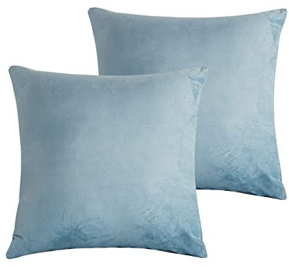 Damier Plüsch Kissenbezug 80x80cm Blau Hellblau Flanell Biber Flauschig Kissenbezug 2er Set Winter Kopfkissenbezug Zierkissenbezug