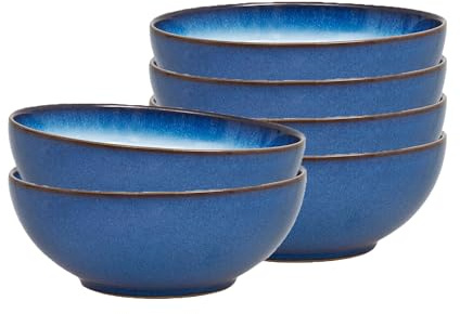 Denby - Blue Haze Coupe Cereal Bowls Set of 6 - Dishwasher Microwave Safe - Scratch Chip Resistant - Ceramic Stoneware Soup Bowls Tableware