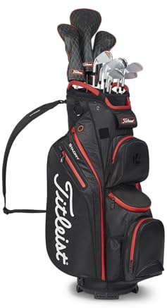 Titleist Cart 14 StaDry Golftasche, Schwarz/Schwarz/Rot