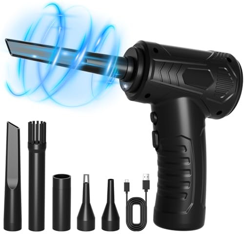 Lahrma Compressed Air Duster for PC, 3-Gear Speed 70000RPM Electric Computer Air Duster, Cordless Air Blower Electronics Dust Cleaner with LED-Light Rechargeable for Laptop Keyboard Car Cleaning