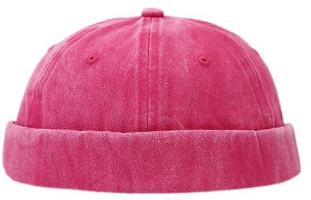 Wodaji Unisex Denim Baumwolle Brimless Docker Beanie Cap Skullcap Matrosenmütze mit Schnalle verstellbar für Damen Herren, Rosa, EinheitsgröÃŸe
