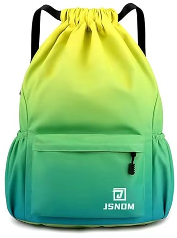 JSNOM Sacca Sportiva Palestra Mare: Zaino Casual Spiaggia Impermeabile per Viaggio Yoga Escursionismo Nuoto Allenamento Scuola con Coulisse per Uomo Donna (Verde-giallo)