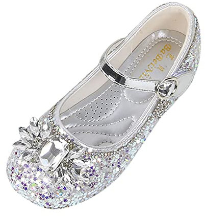 Mode Kleinkind und Mädchen Freizeitschuhe Tanzschuhe Runde Zehenschnalle Kleid Schuhe Schuhe Aus Autoreifen (Silver, 28.5 Little Child)
