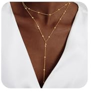 LULII Gold Necklace for Women Trendy Lariat Y Necklace Dainty 14k Gold Plated Long Necklaces for Women Layered Beaded Drop Necklaces Simple Y-Shaped Chain Jewelry Gift Wedding