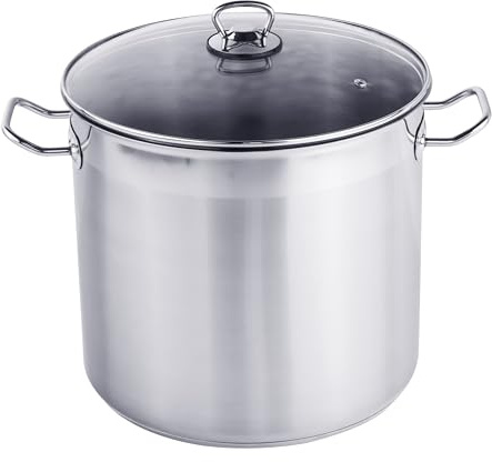 XXL professionell universalkastrull soppgryta jumbottnegryta Ø 28 x 25 cm, 15 liter, ca 3 kg, silver – för alla typer av spisar, inklusive induktion inklusive glaslock