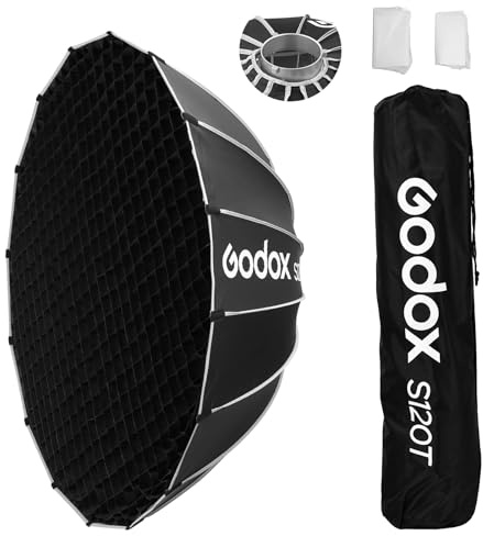 Godox S120T 120 cm/47 tum snabbfrigörande paraply, softbox med vaxkake-galler, avtagbar hopfällbar softbox med Bowen-monteringshållare, diffusorer för fotografi, Speedlite, studio-blixt, monolight