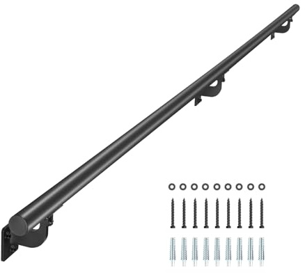 VEVOR Wall Mounted Stair Handrail, 2130mm Pipe Staircase Handrail, Black Galvanized Aluminum, 32mm Pipe Diameter, Indoor& Outdoor Staircase Railing, Industrial Hand Rail for Steps, Security Baluster