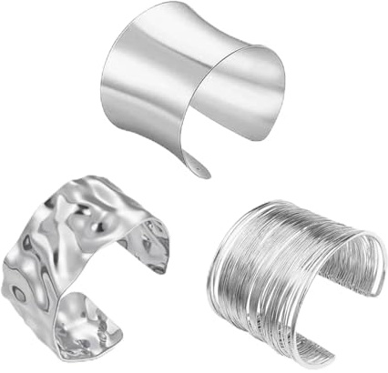 Oberarmreif Silber Set Oberarmreif Armreif con 3 Bracciali Argento, Regolabile e Minimalista, Boho Bracciale Argento 925 Donna, Bracciale Avvolgente Donna（Stile 1）