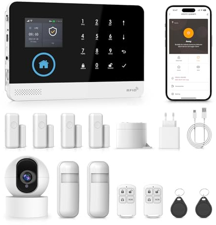 PGST kit sistema di allarme antifurto casa wireless domestico WiFi/4G SIM, APP Tuya Smartlife, RFID, sirena, sensori porta finestra, rilevatore di movimento,Telecamera di Sorveglianza