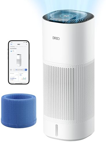 DREO Smart Evaporative Humidifier Large Room up to 1000ft², 800ml/h High Output Air Humidifiers for Bedroom, 10L, 50H Long Runtime with Precise Humidification for Plants, Home, Office, White, HHM774S